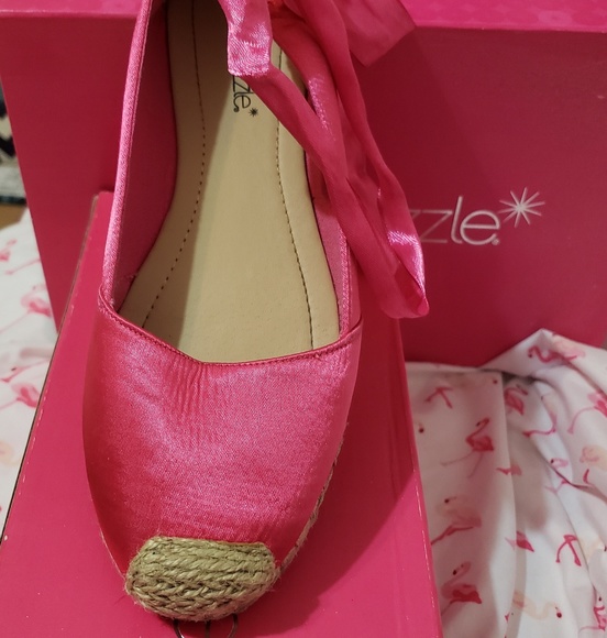 Ballerina tie up espadrilles Shoes hot pink - Picture 2 of 2